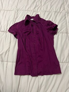cleo Short Sleeve Button-Up Blouse in Deep Purple